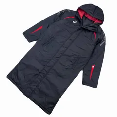 アシックス ベンチコート メンズ L ブラック レッド ロング ジャンパー ジャケット 黒 赤 スポーツウェア