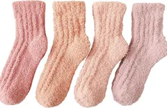 FARFADET もこもこ 靴下 レディース 暖かい 冬 厚手 防寒 ルームソックス あったか 可愛い ふわふわ 秋冬 無地 保温 22-26cm 女性用 くつ下 室内用 就寝 (ピンク,  Free Size)