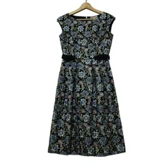 ローズティアラ ワンピース サイズ36 S レディース美品  - ダークネイビー×ライトブルー×マルチ ノースリーブ/ロング/花柄/刺繍/リボン