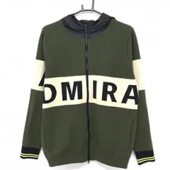 【美品】アドミラル ニットジャケット カーキ×黒 フロントロゴ 袖口ライン フード付き 裏地付き  メンズ L ゴルフウェア Admiral