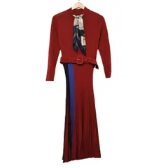 ダイアグラム ワンピース サイズ36 S レディース - ボルドー×黒×マルチ ハイネック/長袖/ロング/スカーフネック/ベルト付き