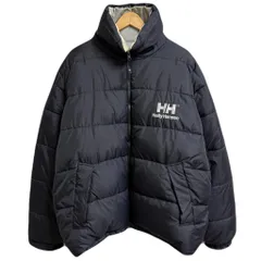 (リバーシブル) Helly Hansen ヘリーハンセン アウター ダウンジャケット ロゴ刺繍 ロゴプリント バックプリント 黒×シルバー XLサイズ No.L414