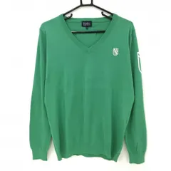 【美品】パーリーゲイツ セーター グリーンVネック 薄手 コットン ニット  メンズ 5(L) ゴルフウェア PEARLY GATES