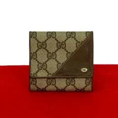極 美品 GUCCI グッチ オールドグッチ ヴィンテージ GG ロゴ 金具 レザー 本革 三つ折り 財布 ウォレット 札入れ 小銭入れ ブラウン 22043
