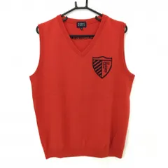 【超美品】パーリーゲイツ ニットベスト オレンジレッド Vネック ウール メンズ 5(L) ゴルフウェア PEARLY GATES
