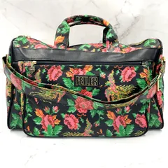 【大容量】FEILER フェイラー  2WAY ボストンバッグ ショルダーバッグ ブラック フラワー 花柄 旅行用カバン