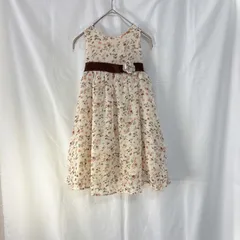 美品 Catherine Cottage キャサリンコテージ 女の子 子供用 ワンピース ドレス 110㎝ ベージュ ブラウン オレンジ 花柄 バラ シフォン チュール リボン コサージュ かわいい おしゃれ 発表会 結婚式 セレモニー フォーマル パーティー