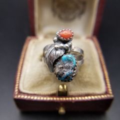 ① INDIAN JEWELRYSILVER925 赤珊瑚 ターコイズ 17g - メルカリ