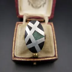 50’60’70’s メキシコ オーバル イーグル刻印 ターコイズ インレイ ブラック 925 ヴィンテージ シルバー リング 指輪 ジュエリー Y16-U