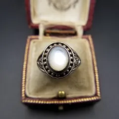 バリスタイル マザーオブパール カボション ドット装飾 925 シルバー ヴィンテージ リング 指輪 重厚感 ゴシック Y16-U