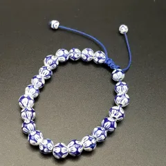 青白 フローラル ビーズ ヴィンテージ ブレスレット 夏 ブルー/ホワイト 花柄 Y17-A