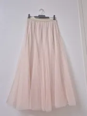 華奢華奢ルック ライトピンク チュールスカート ロング丈スカート