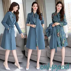 セットアップ レディース 秋冬 40代 20代 長袖 2点セット アウター トレンチコート ワンピース 花柄 カジュアル 大きいサイズ おしゃれ 上