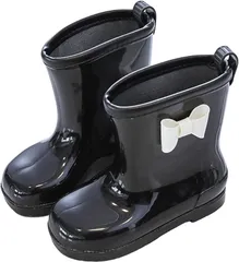 Coco&Mary(ココマリ) 長靴 キッズ レインブーツ 子供 女の子 男の子 子ども レインシューズ 履きやすい 防水 おしゃれ かわいい 滑り止め ジュニア 通園 通学 (ブラック,  18.0～19.0 cm)