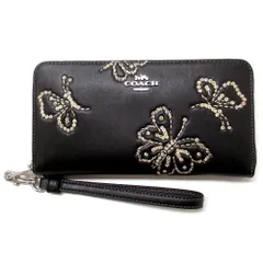 【新品 未使用】コーチ レザー 財布 COACH アウトレット ロング ジップ アラウンド ウォレット バタフライ プリント 長財布 CCL39 SVBK