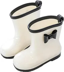 Coco&Mary(ココマリ) 長靴 キッズ レインブーツ 子供 女の子 男の子 子ども レインシューズ 履きやすい 防水 おしゃれ かわいい 滑り止め ジュニア 通園 通学 (ホワイト,  18.0～19.0 cm)