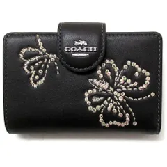 【新品 未使用】コーチ レザー 財布 COACH アウトレット レザー ミディアム コーナー ジップ ウォレット バタフライ プリント 二つ折り財布 CCL65 SVBK
