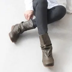 [カーキ]ショートブーツ レディース 折り返し ローヒール スクエアトゥ 痛くない 歩きやすい 柔らかい 疲れない 軽量 軽い 履きやすい おしゃれ 靴 ナウシカブーツ くしゅくしゅ ルーズ 3L 25cm ゆったり k10-753003