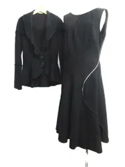 HIROKO KOSHINO コシノヒロコ ウール セットアップ ジャケット ワンピース フリル 切替 ジップ ノースリーブ お洒落 日本製 ブラック 38 S 40 Lサイズ レディース E467L