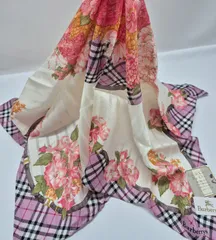 【新品】Burberrys シルク混合 レディースハンカチ 約58㎝ 大判サイズ ミニスカーフ おひざ掛け