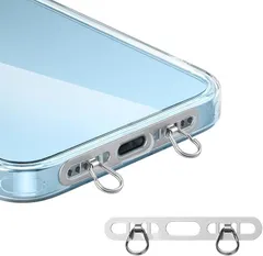 grooblue スマホストラップ ホルダー 0.4mm極薄 タグパッチ 金属製ダブルリング 2口タイプ 肩掛け 斜め掛け 首掛け 落下防止 ショルダーストラップ対応 (シルバー)