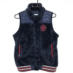 【美品】フィラゴルフ 切替ボアベスト ネイビー 肩付近中綿 裏起毛 ロゴ刺しゅう レディース L ゴルフウェア FILA GOLF