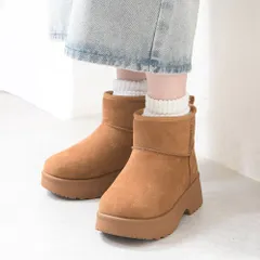 [キャメル] ムートンブーツ レディース ショート 厚底 冬 ファー 裏起毛 ボア 内ボア 裏ボア ヒール チャンキーヒール 太ヒール 痛くない 歩きやすい 柔らかい 疲れない 軽量 軽い 滑らない 暖かい あったかい ふわふわ k157-7738451