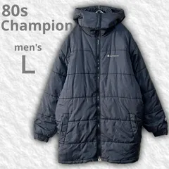 【即決ご希望額はコメントへ】 美品 80s Champion チャンピオン 肉厚 表地ナイロン100% 中綿ポリエステル キルティング ボリュームシルエット 軽量防寒 ミドル 中綿ジャケット フード付き ブラック L ダブルジップ