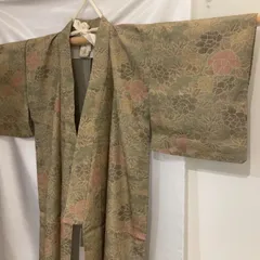 【美品】浴衣　: 薄茶色　花柄　落ち着いた色味　1206SH