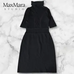 【Max Mara】カシミヤ ハイネックブラウジングニットワンピース MaxMara STUDIO マックスマーラ スタジオ ニットワンピース S 黒 リブ編み 五分袖 半袖 ロング丈 きれいめ 上品 ドレス 結婚式 二次会 オケージョン 通勤 B0850