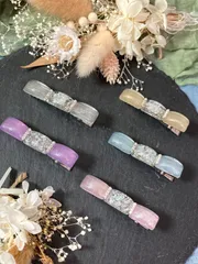 【13】半透明 ラメ シェル パール ヘアクリップ レジン ヘアアクセサリー ハンドメイド リボン風