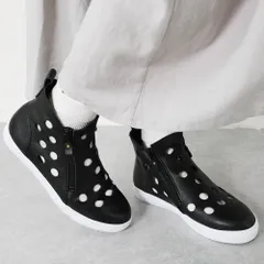 [ブラック]スニーカー レディース ハイカット ローヒール ぺたんこ  痛くない 柔らかい 長時間 疲れない 歩きやすい 走れる おしゃれ カジュアル 靴 日本製 本革 黒 ブラック 仕事用 通勤 立ち仕事 パンチング サイドジップ k11-9185048