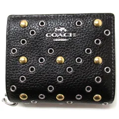 【新品 未使用】コーチ 財布 COACH アウトレット シルバー スナップ ウォレット リベット 二つ折り財布 ブラックマルチ CCL78 SVA47