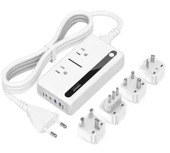 変圧器 海外旅行用 220vから100v TESSAN 合計64W 急速充電 変圧器付き変換プラグ 全世界対応 C/BF/O/B3/Lタイプ付き 4口USB(2 USB C)ポート 2個ACコンセント 韓国 ヨーロッパ
