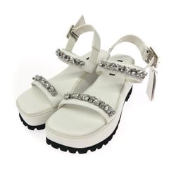 新品】GYDA 厚底サンダル ビジューベルト ホワイト - メルカリ