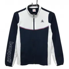 【美品】ルコック ジャケット ネイビー×白 胸元トリコロールライン ロゴプリント レディース S ゴルフウェア le coq sportif