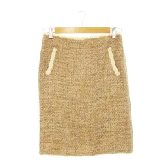 マカフィー MACPHEE トゥモローランド スカート ツイード タイト ミニ 絹 シルク ウール混 切替 ワンポイント ミックスカラー 36 ベージュ /AH10
