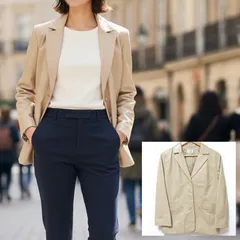 クール◎洗練◎【Aylesbury】アリスバーリー 本革 ジャケット テーラード シングル コート アウター 牛革 リアルレザー real leather 光沢感 高見え 上品 綺麗め 大人 ベージュ レディース サイズ L /M39736ja