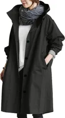 FARFADET レディース コート ロング トレンチ スプリング 春 秋 冬 フード付き 薄手 裏地付き 着痩せ おしゃれ カジュアル 暖かい ゆったり 大きい サイズ 通勤 通学 防寒 軽量 体型カバー (ブラック,  M)