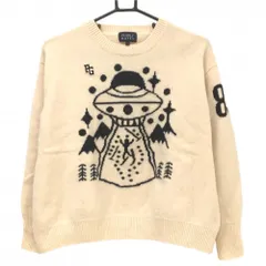 【美品】パーリーゲイツ セーター アイボリー×黒 前面UFO柄 ウール100% ニット レディース 1(M) ゴルフウェア PEARLY GATES