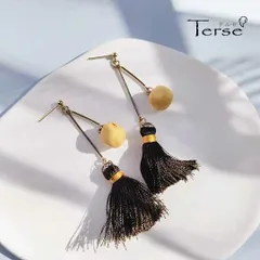 ランタン ロングピアス  ちょうちん タッセル イエロー×ブラック×ゴールド レトロ アジアン 和風 ロング 揺れる レディース アクセサリー 秋冬 お出かけ デート パーティー プレゼント ギフト 送料無料 即購入OK