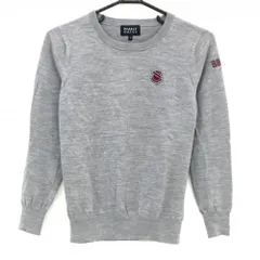 【超美品】パーリーゲイツ セーター 杢グレー ワッペン ウール100% ニット レディース 0(S) ゴルフウェア PEARLY GATES