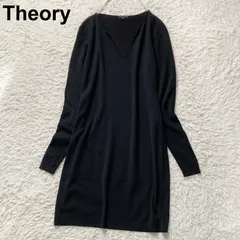 良品 セオリー Theory Vネック ポケット付き ニットワンピース  黒 ブラック Sサイズ ウール ストレッチ ひざ丈 オフィス 通勤 通学  高級感 ストレッチ 着痩せ 体型カバー 秋冬物 人気 定番 上品 きれいめ カジュアル