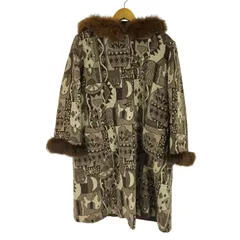 ユーズドフルギ USED古着 MAGENTA 総柄ウールアルパカ混リアルファーフーデッドコート レディース 42