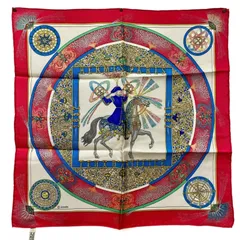 美品 エルメス カレ45 FEUX DARTIFICE  シルクスカーフ 技巧の炎 ブルー ガヴロッシュ プチカレ HERMES AC0124