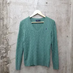 POLO RALPH LAUREN ポロラルフローレン グリーン ケーブル Vネック ニット S サイズ