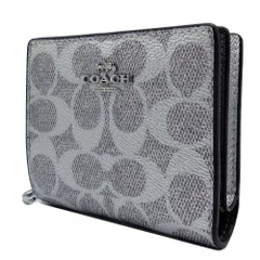 【新品】コーチ 財布 二つ折り財布 (小銭入れ有り) COACH SNAP WALLET シグネチャー キャンバス メタルロゴ Cチャーム スモールウォレット IDパスケース付き CCL96 アウトレット レディース 送料無料