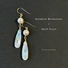 14kgf マザーオブパール レモンクォーツ 月 星 ピアス イヤリング