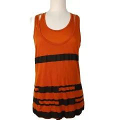 G-STAR オレンジ ブラック ストライプ 紐 ノースリーブ 2pcs Tシャツ (S/M)