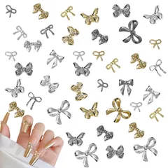 ネイルパーツ リボン 150個セット 3D 立体 リボン ネイルパーツ ゴールド シルバー 小さい 蝶結び メタルパーツ ネイルアート デコパーツ ジュエリーパーツ ハンドメイド ランダム形 (ゴールド シルバー)